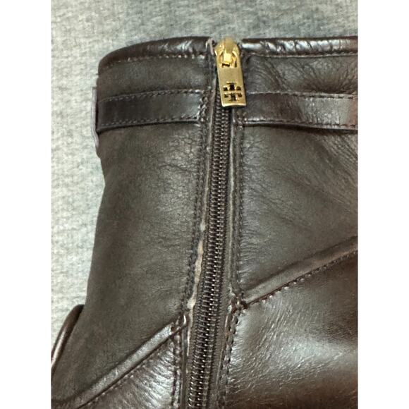 Tory Burch Primrose Boots Brown Leather Faux Fur Zip Up - Womens 8 - Picture 9 of 13